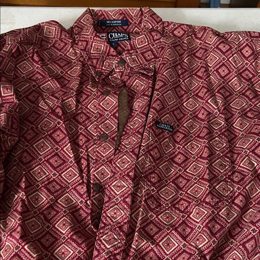 Chaps Red Patterned Button-Up Shirt - image 1
